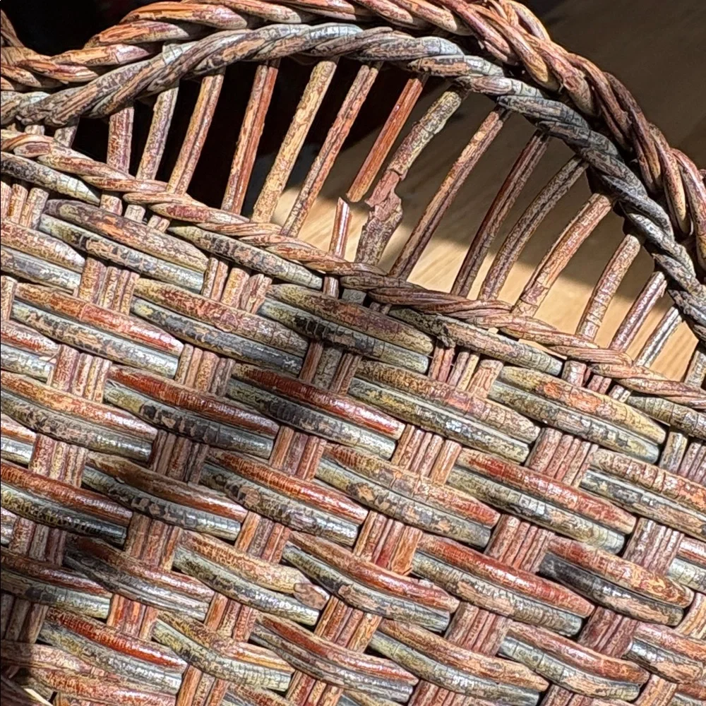 Vintage Woven Round Brown Basket with Patina